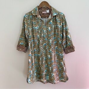 Tizzie Geometric Print Tunic Dress Medium Tan Blue